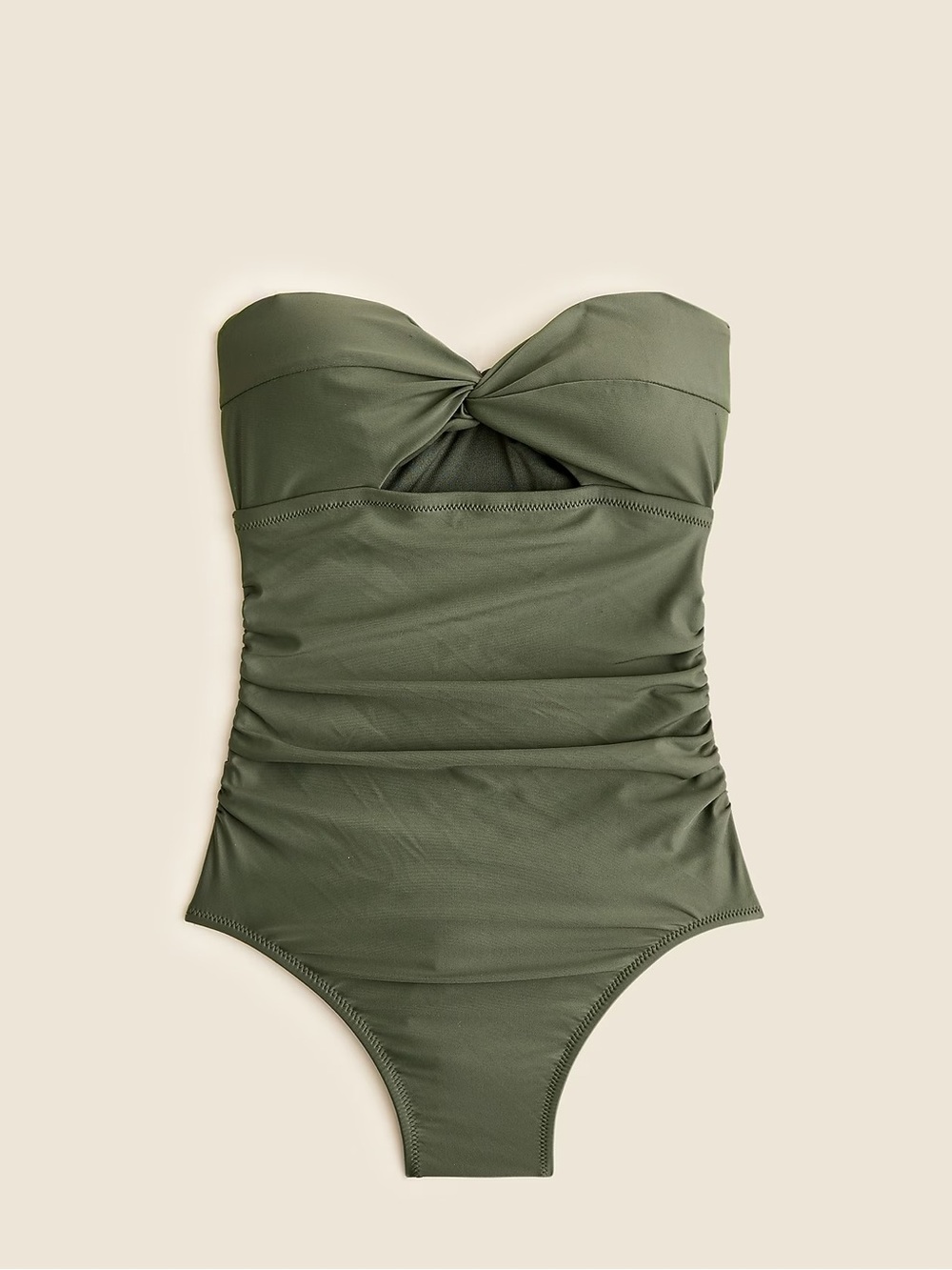 J.Crew Gemma Ruched Bandeau Cutout One-piece For Women Olive Green Size 24